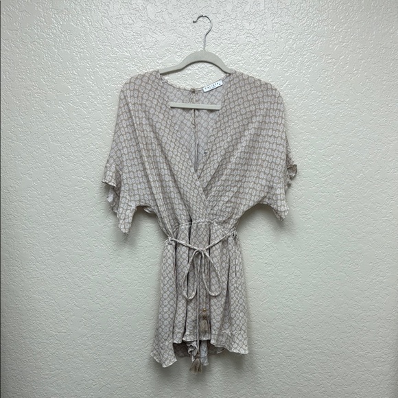 Beige Patterned Wrap Romper - Picture 1 of 2
